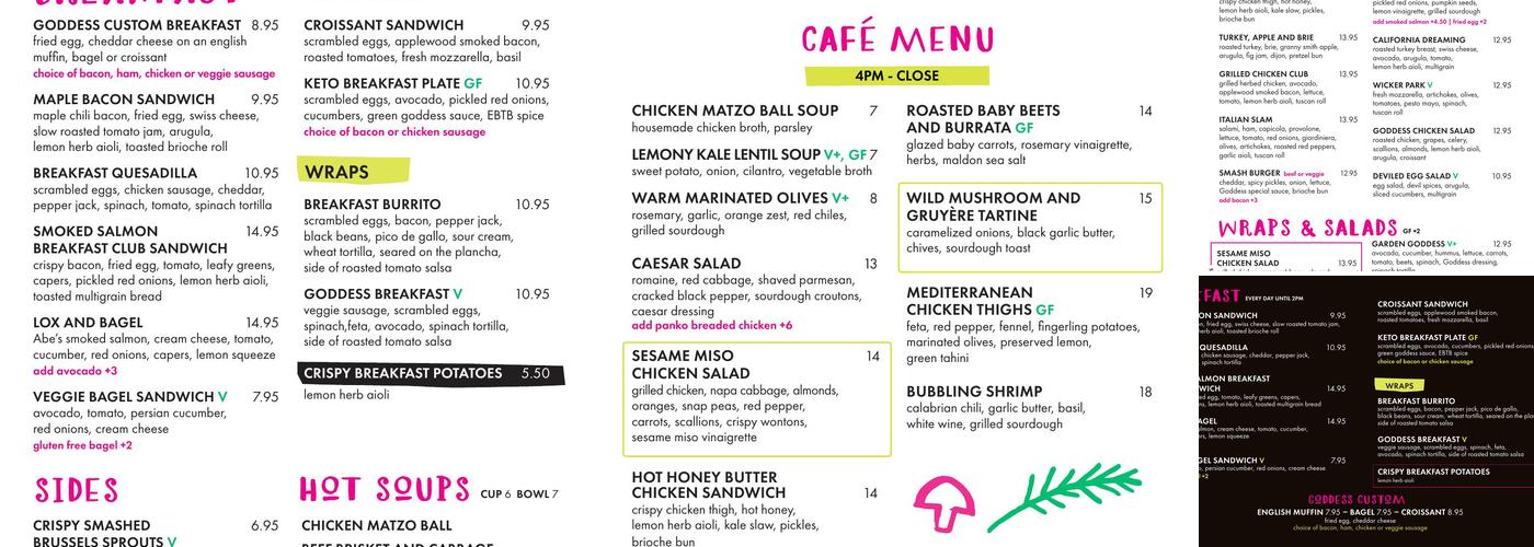 The Goddess and Grocer Menu