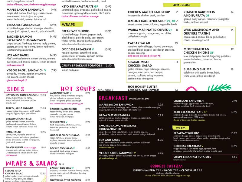 The Goddess and Grocer Menu