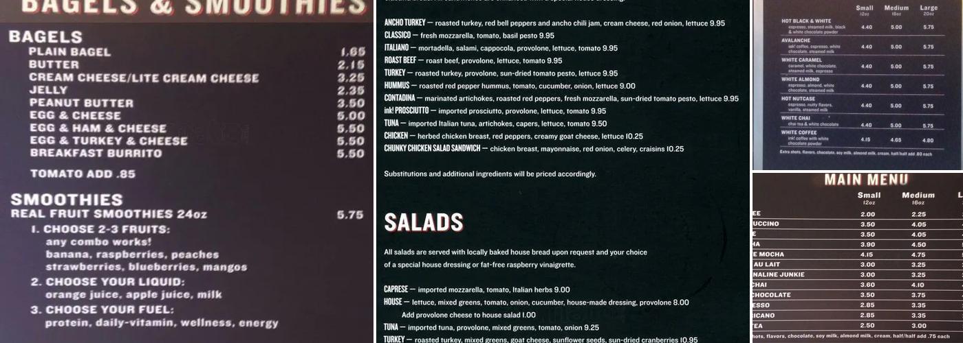 Ink Coffee Menu