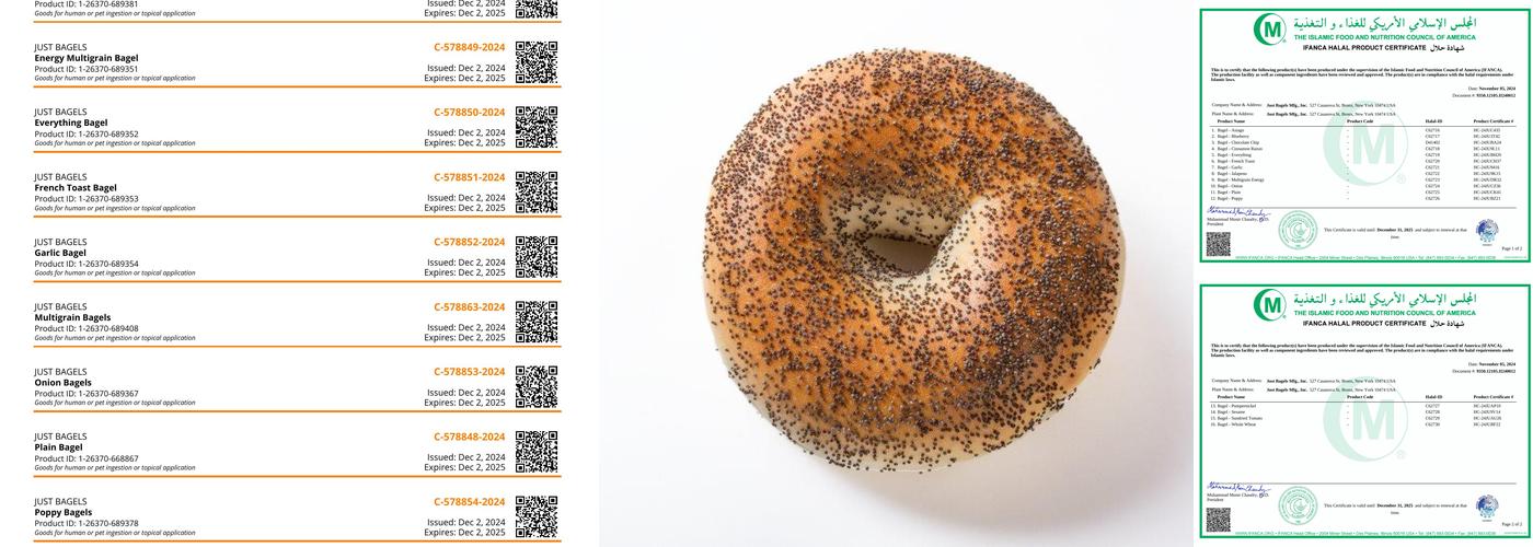 Just Bagels Mfg, Inc Menu