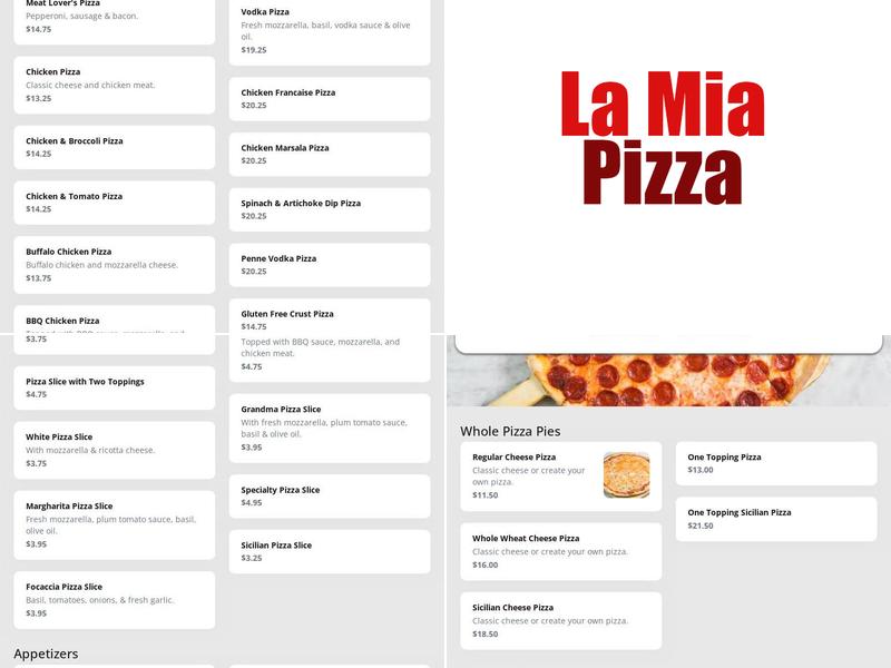 La Mia Pizza Menu