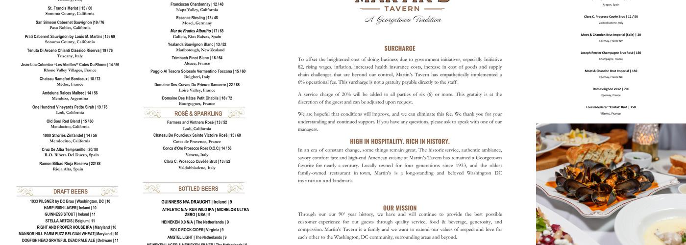 Martin's Tavern Menu