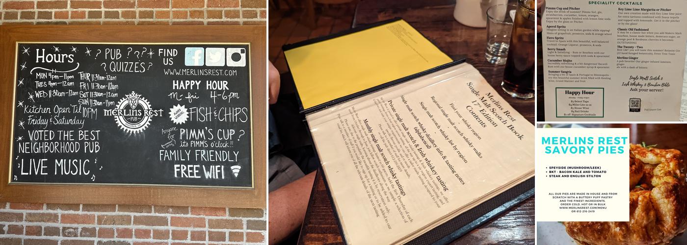 Merlins Rest Pub Menu