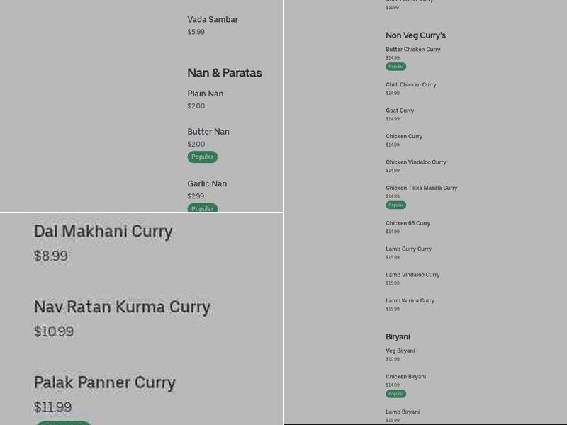 Minerva Express Menu