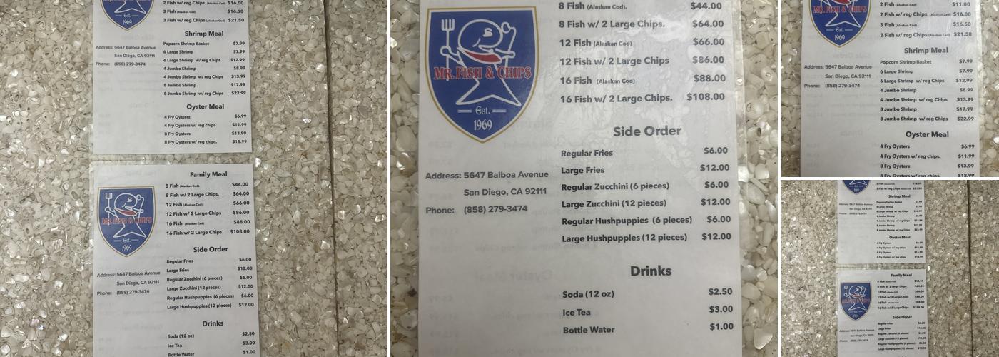 Mr. Fish & Chips Menu