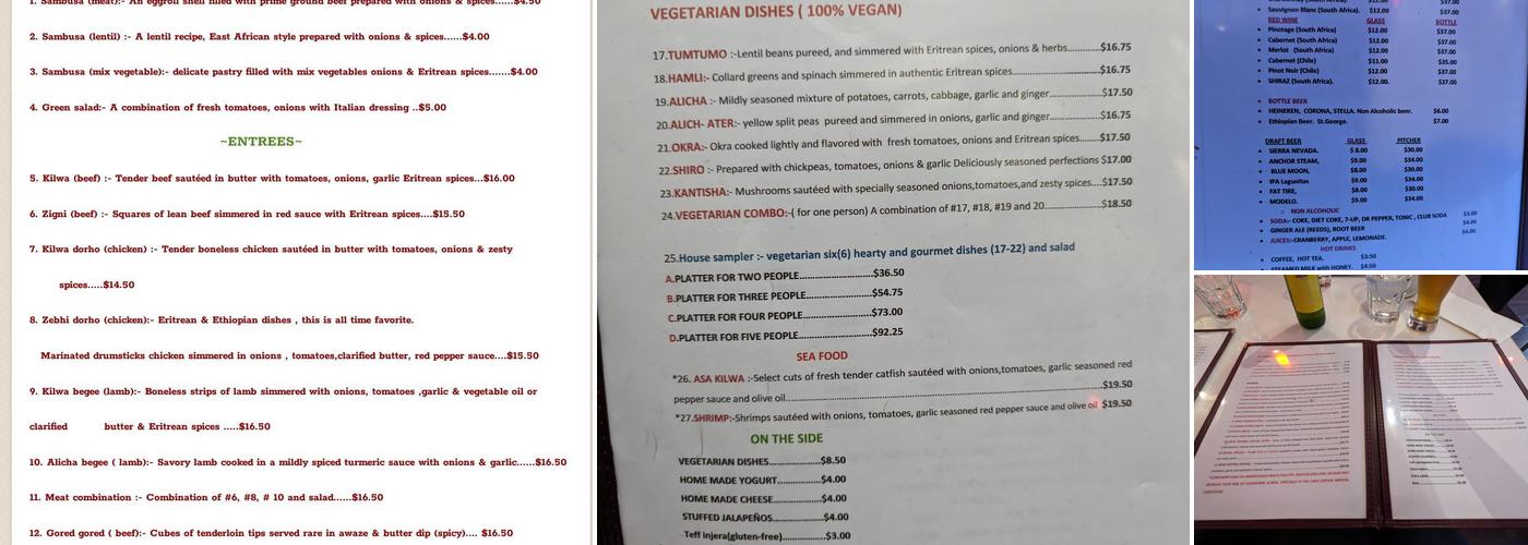 New Eritrea Restaurant Menu