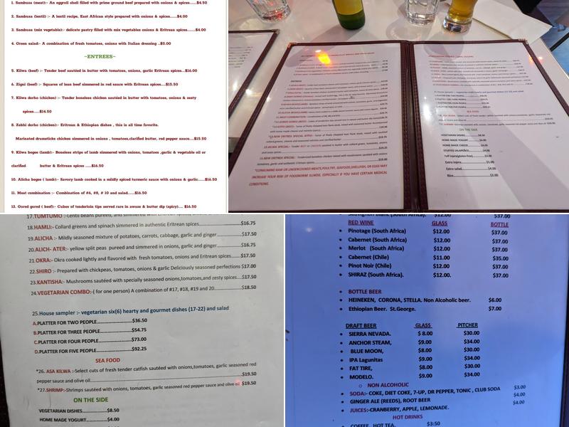 New Eritrea Restaurant Menu