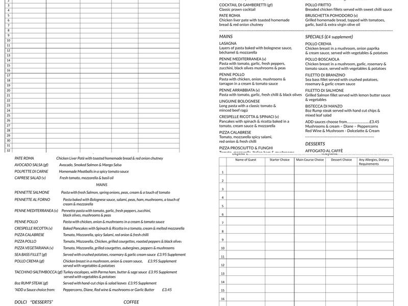 Felice's Bella Roma Menu