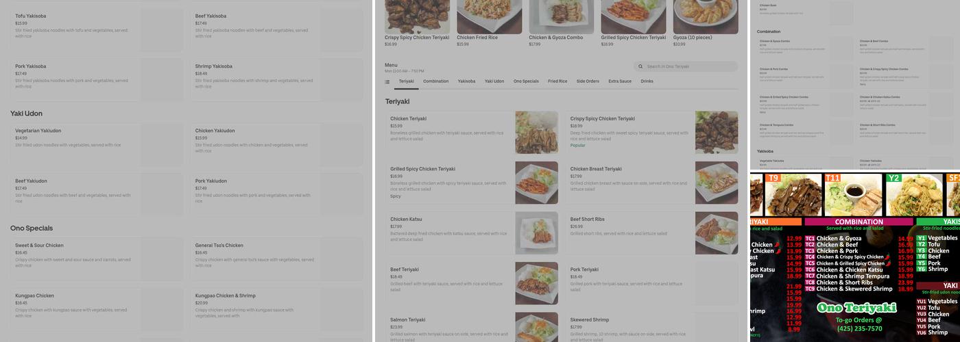 Ono Teriyaki Menu
