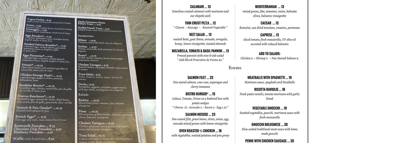 Panificio Bistro & Bakery Menu