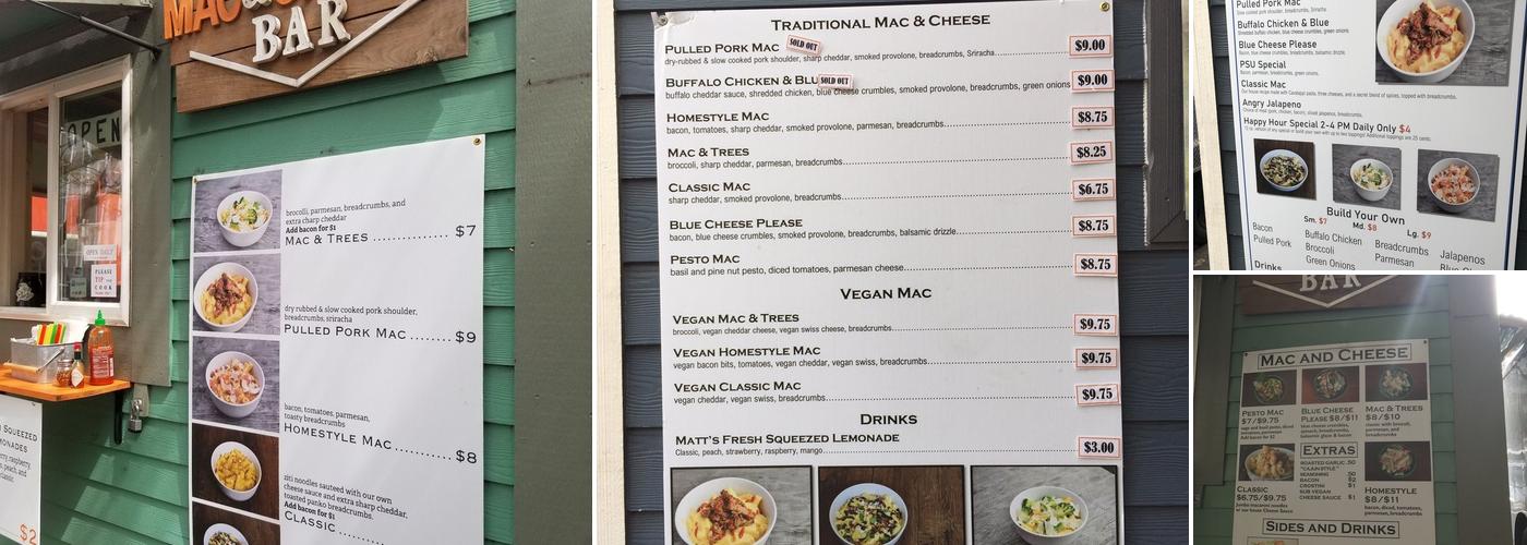 PDX Mac and Cheese Bar Menu