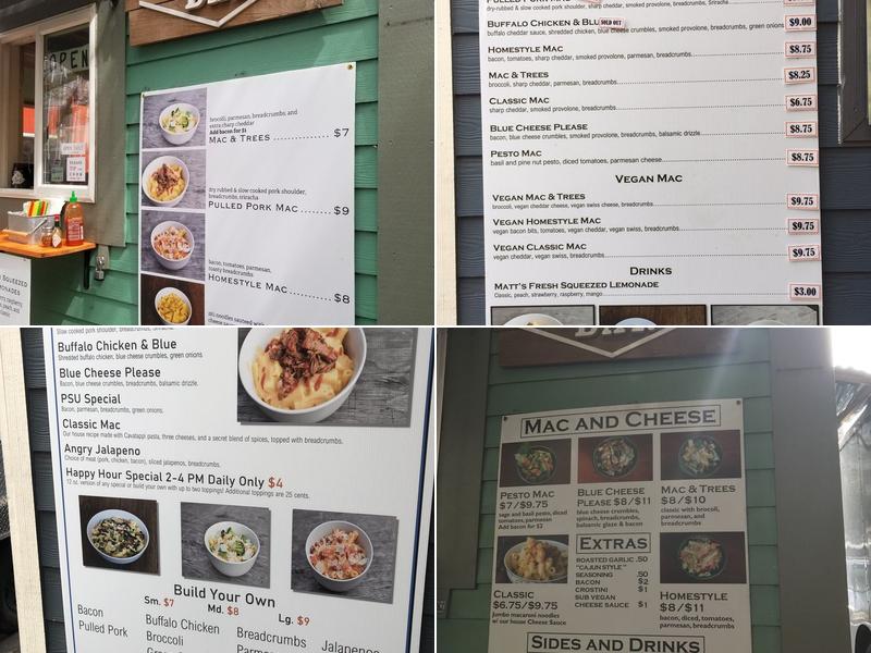 PDX Mac and Cheese Bar Menu