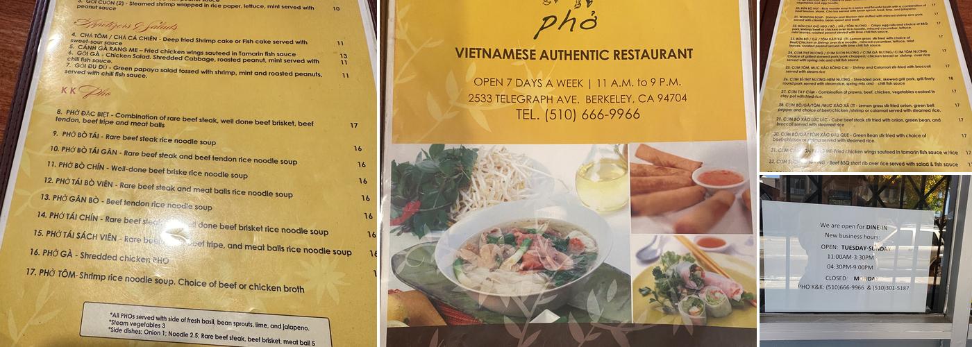Phở K & K Menu