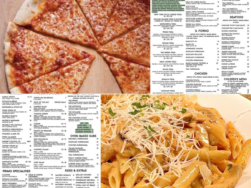 Primo Pizza Menu