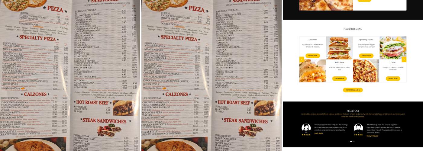 Primo Pizza Restaurant Menu