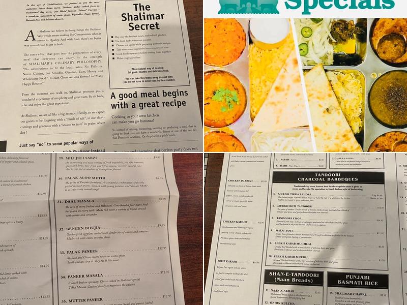Shalimar Restaurant Menu