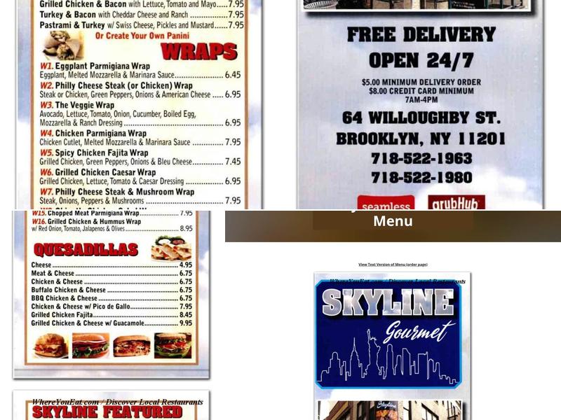 The Skyline Gourmet Menu
