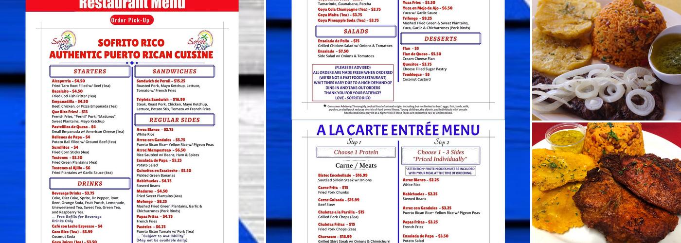 Sofrito Rico Authentic Puerto Rican Cuisine Menu