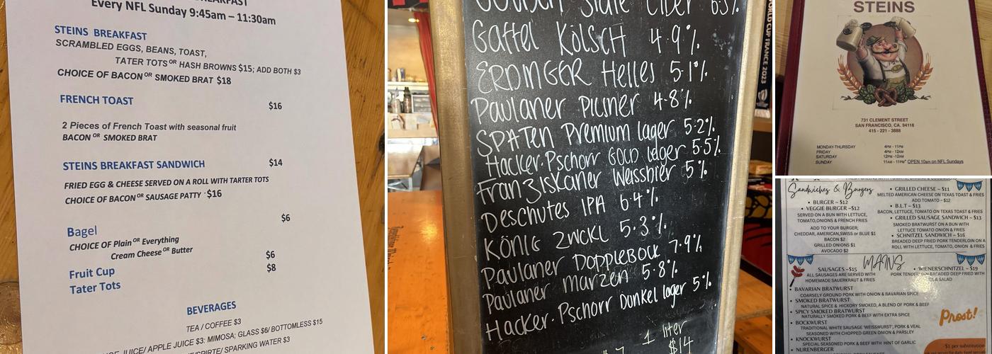 STEINS Menu