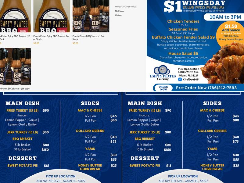 Empty Plates Catering LLC Menu