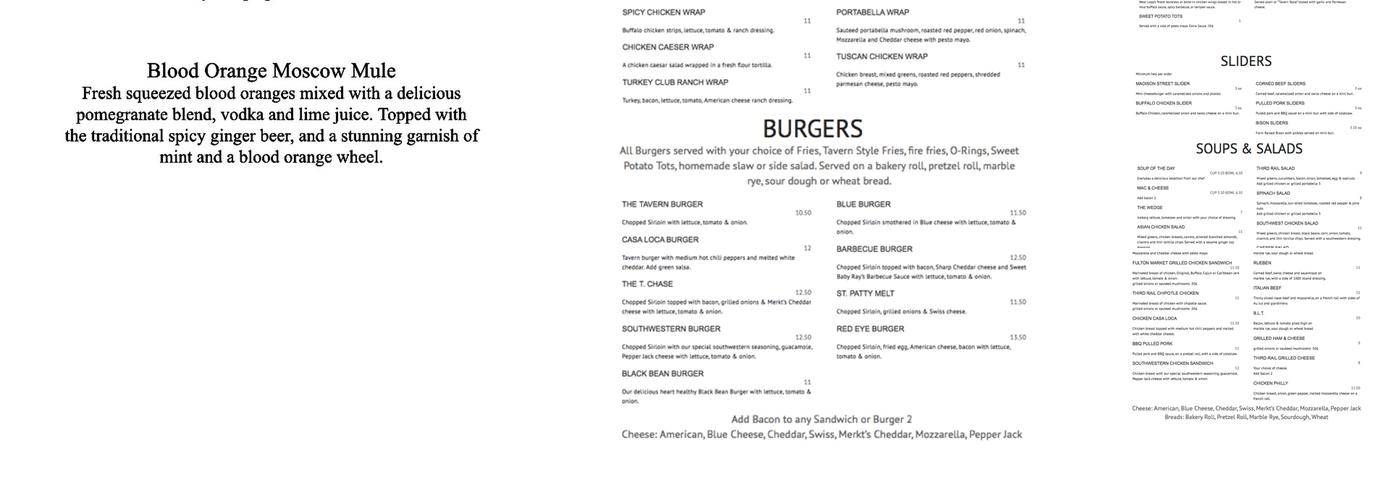 Third Rail Tavern Menu