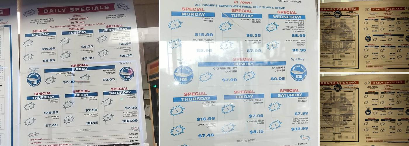 Whale Fish & Chicken Menu