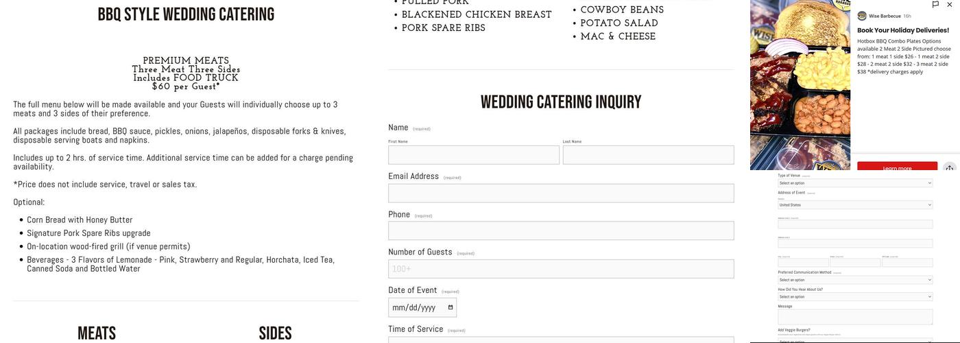 Wise Barbecue Inc. Menu