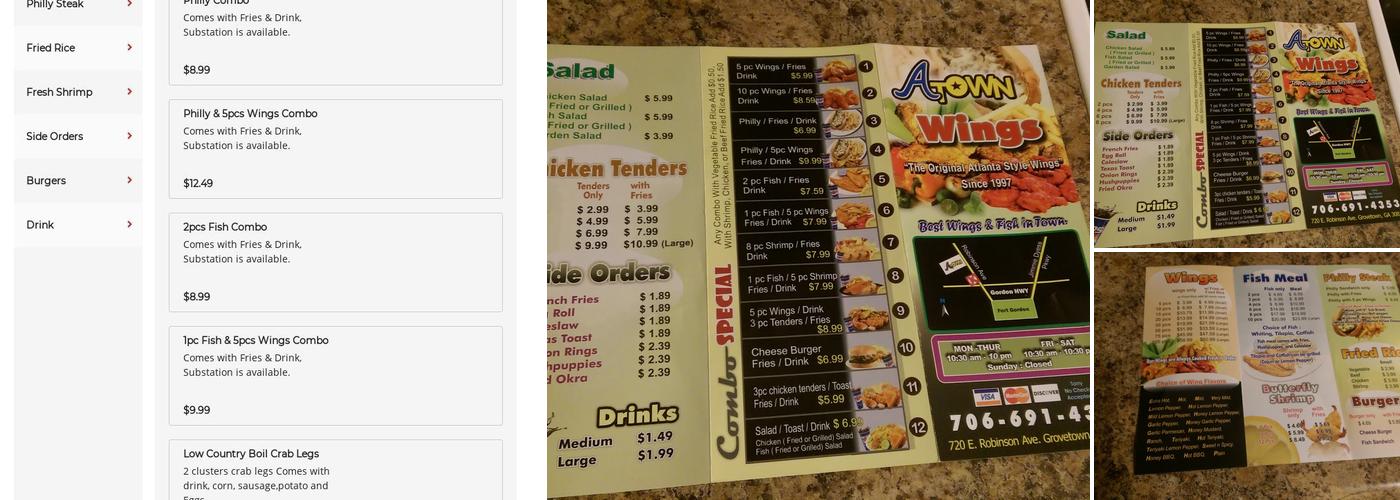 A Town Wings Menu