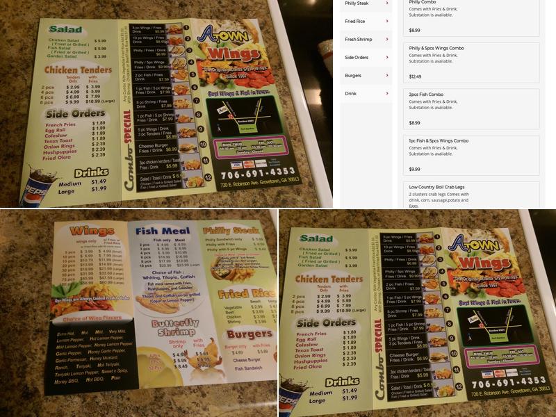 A Town Wings Menu