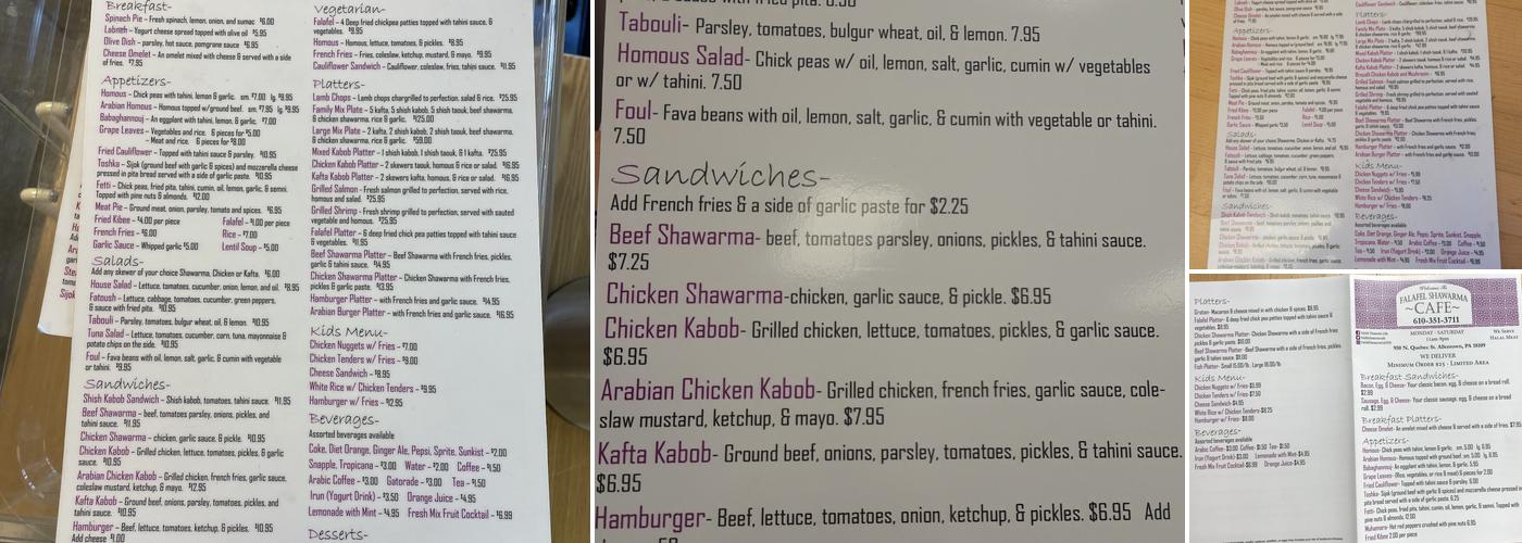 falafel shawarma cafe Menu