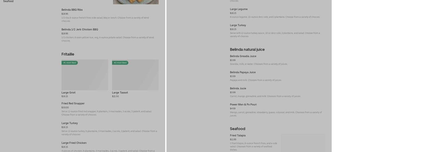 Belinda Take Out Menu