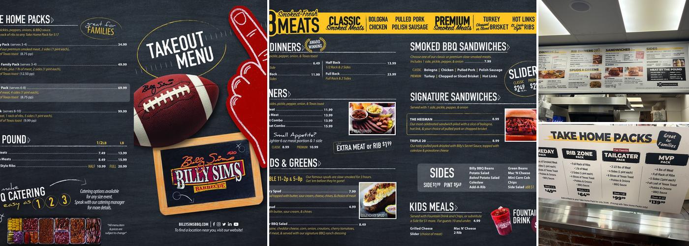 Billy Sims BBQ Menu