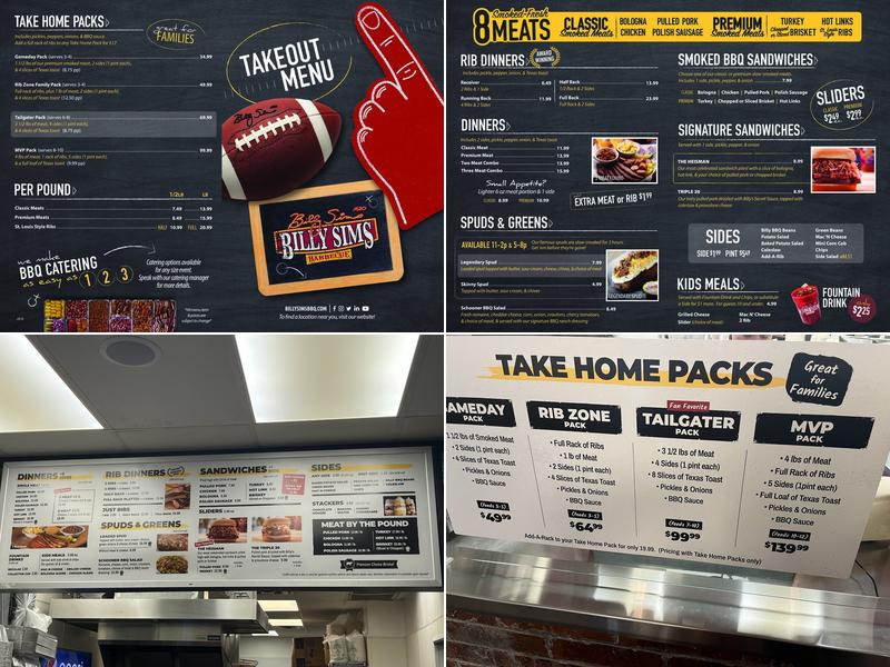 Billy Sims BBQ Menu
