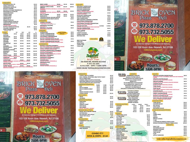 Tropical Brick Oven Pizza Menu