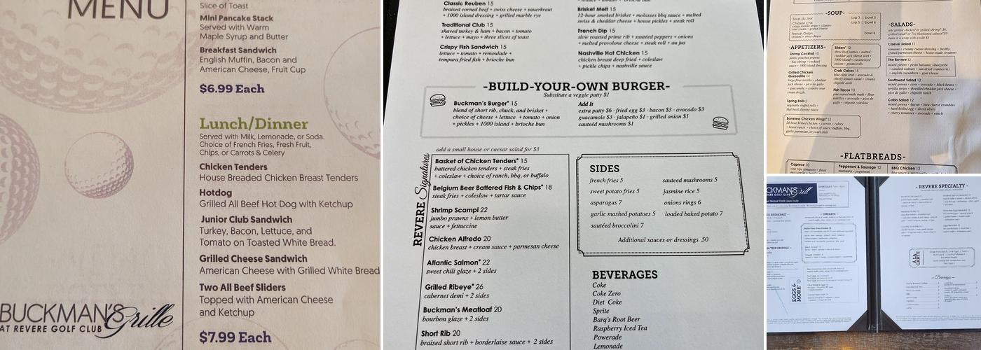 Buckman's Grill at The Revere Golf Club Menu