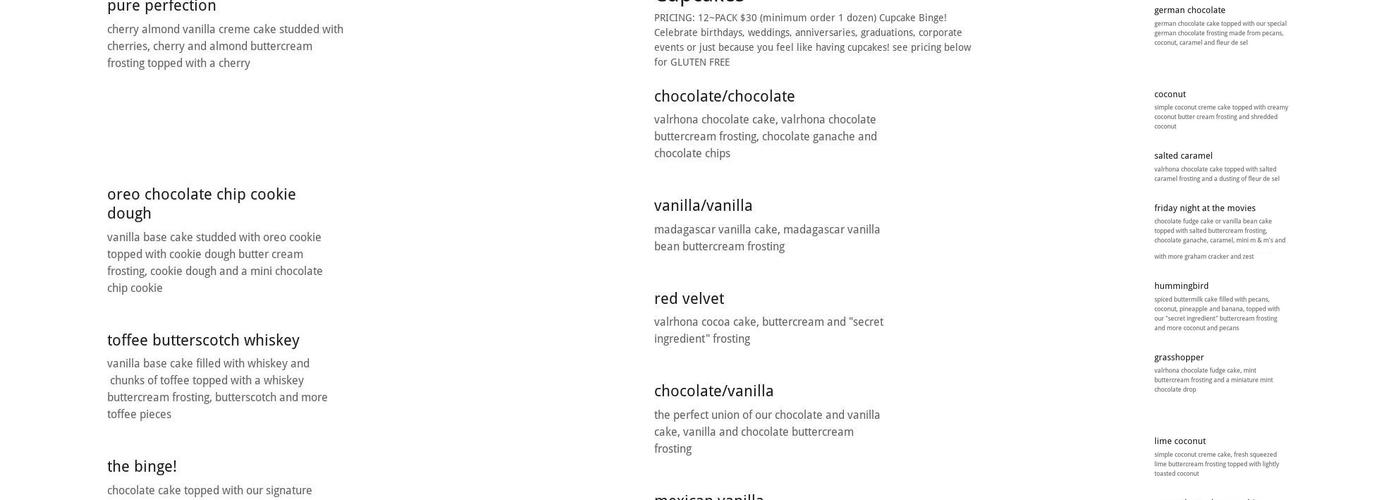 Cupcake Binge Menu
