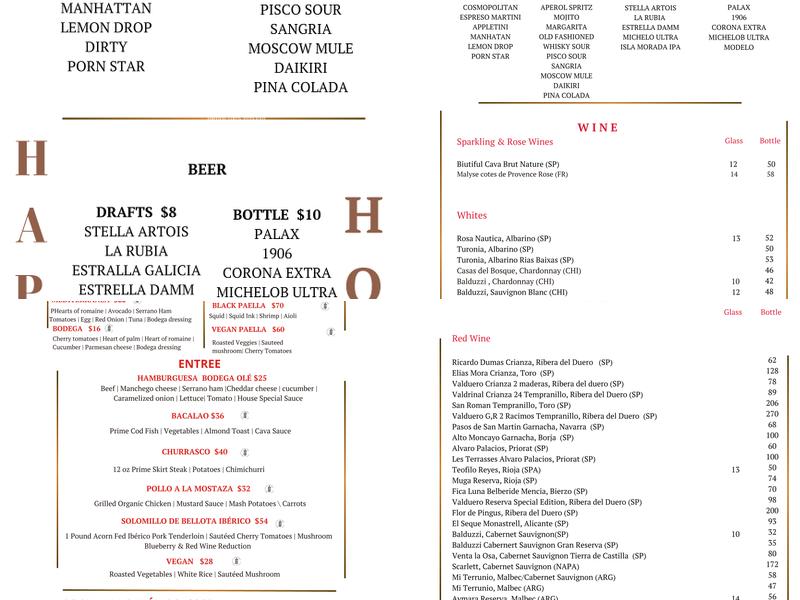 Bodega Olé Menu