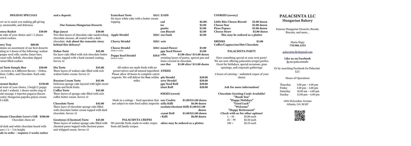 Palacsinta LLC Menu