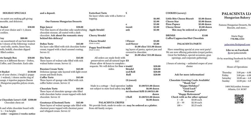 Palacsinta LLC Menu