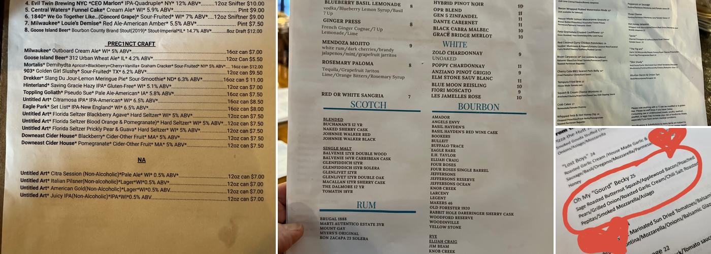 Precinct Tap & Table Menu