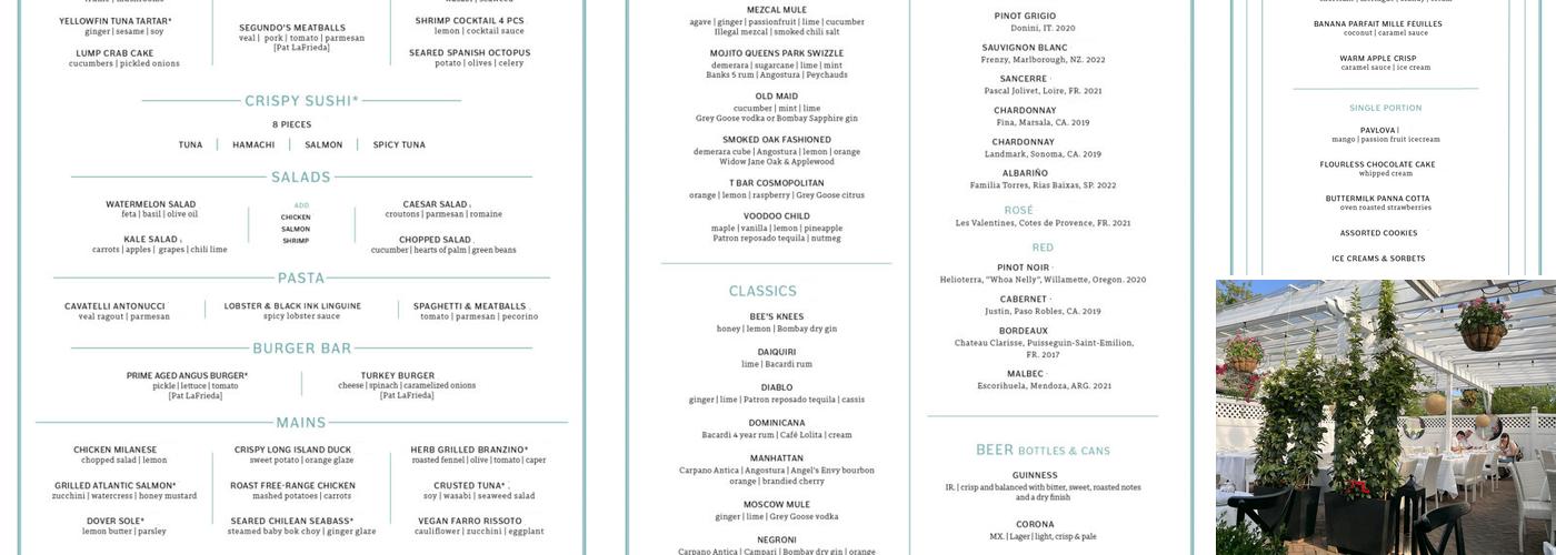 T Bar Southampton Menu