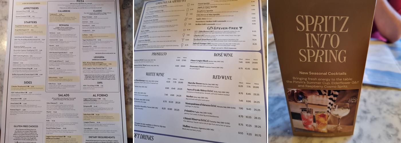 Pizza Express Menu