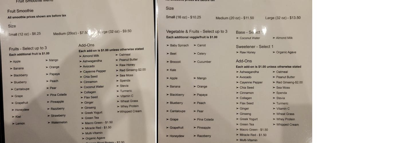 Garden Produce Inc Menu