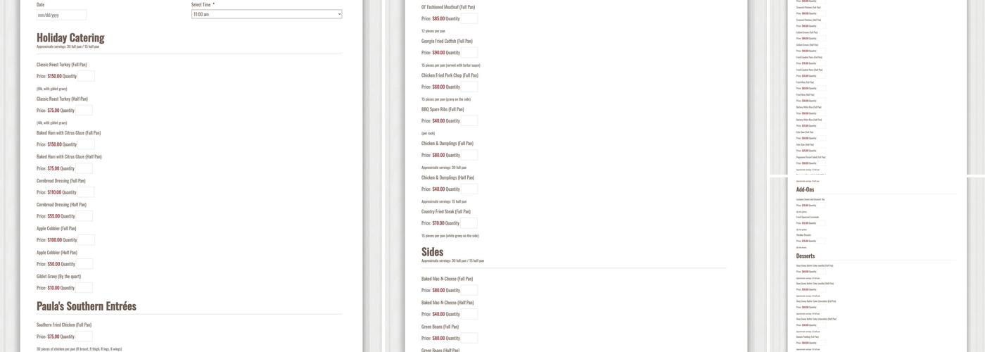 Paula Deen Store Menu