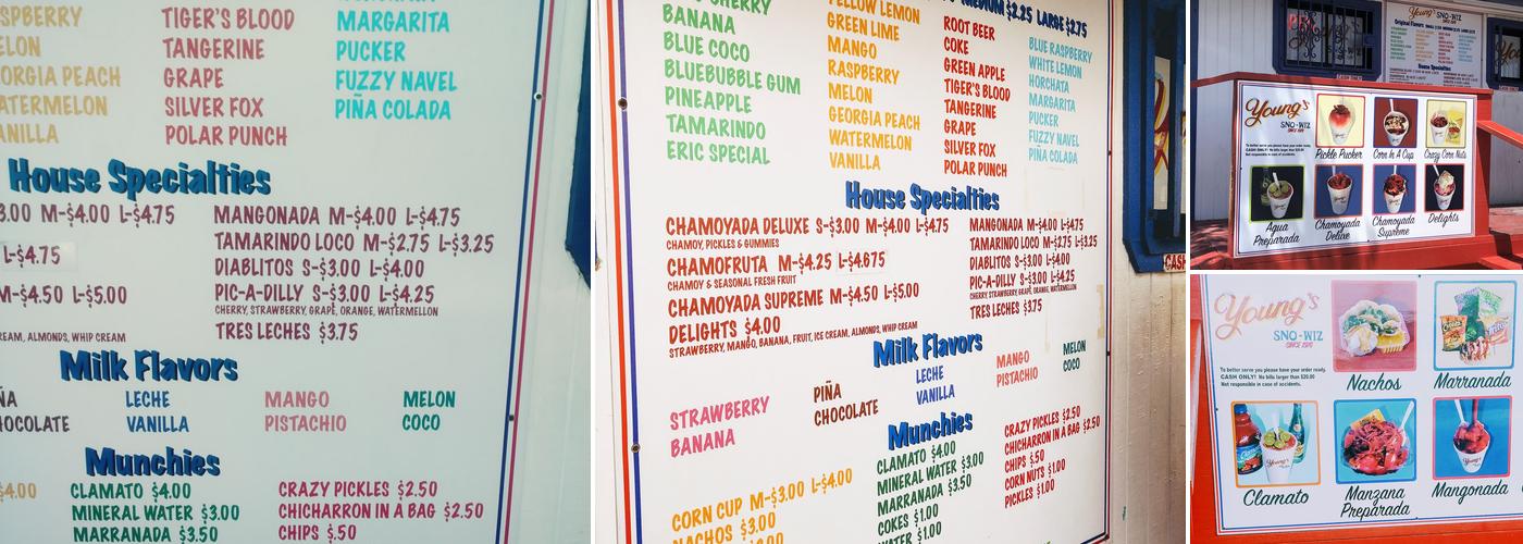 Young's Sno-Wiz Menu