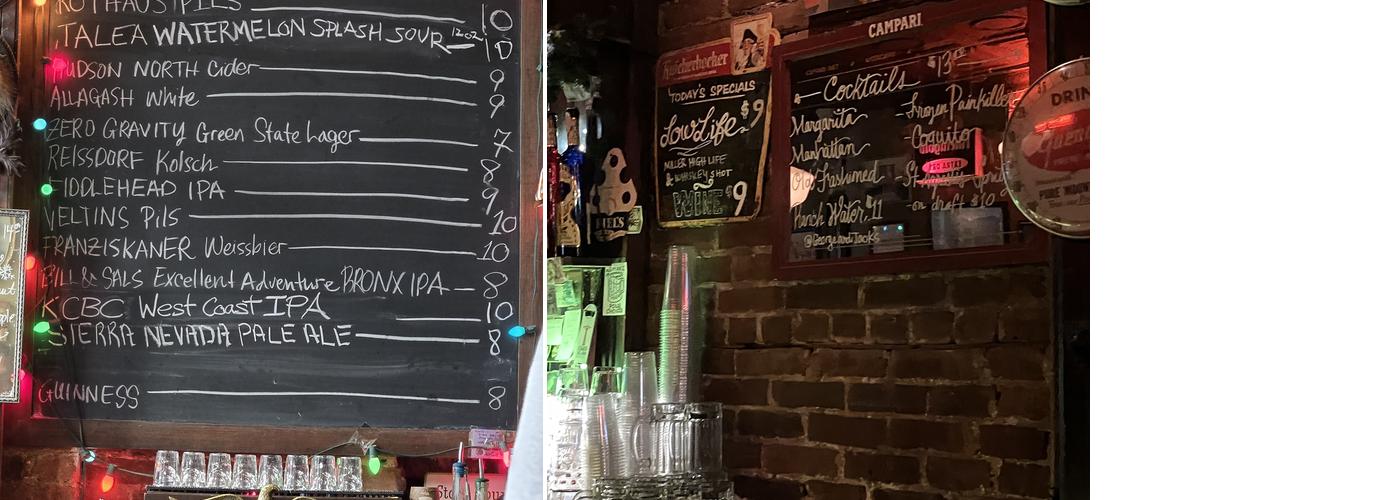 George & Jack's Tap Room Menu