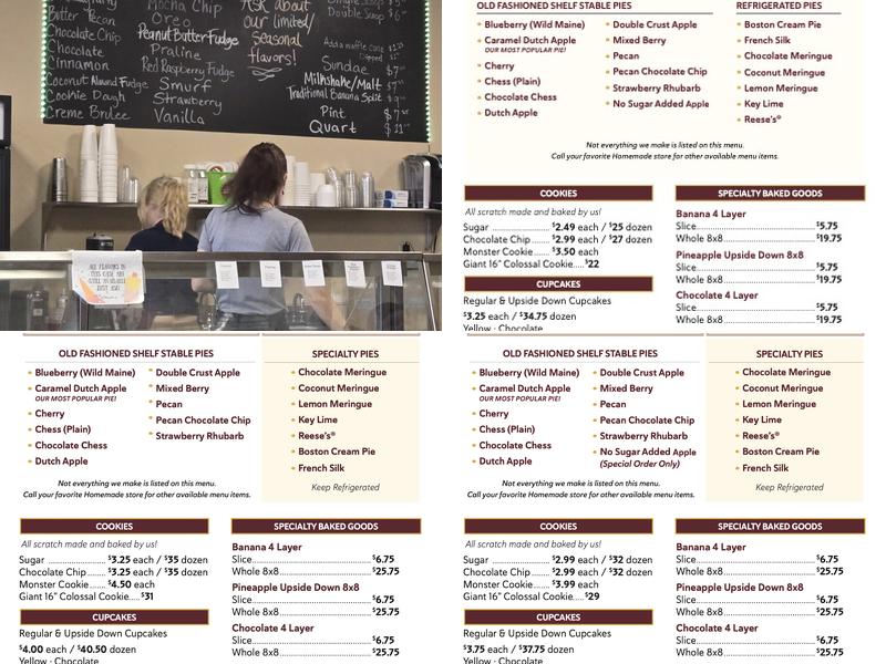 Homemade Ice Cream & Pie Kitchen Menu