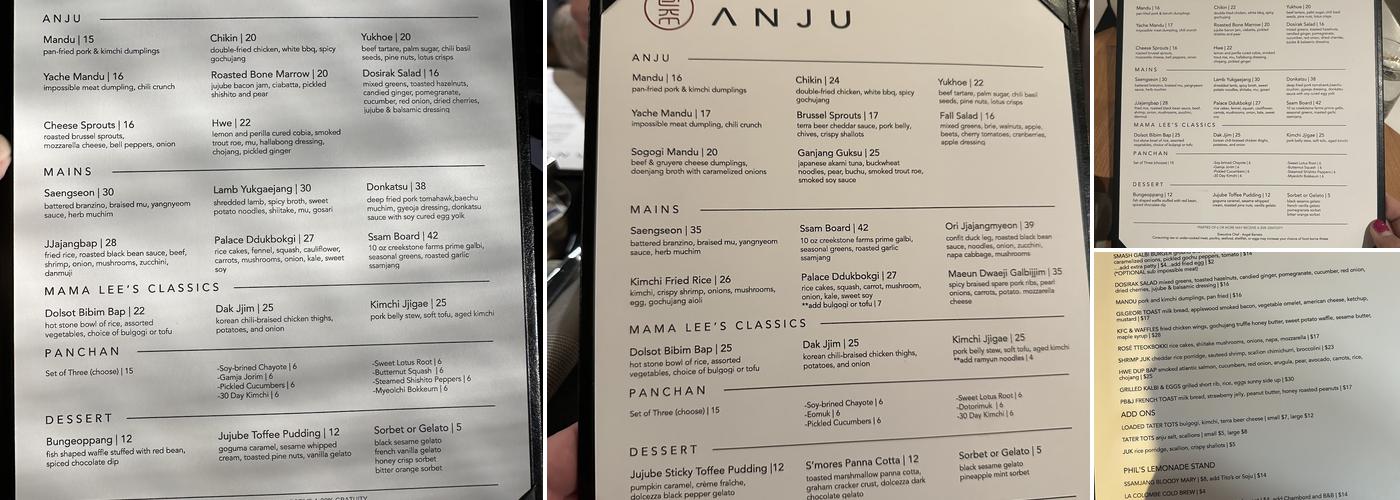 ANJU Menu
