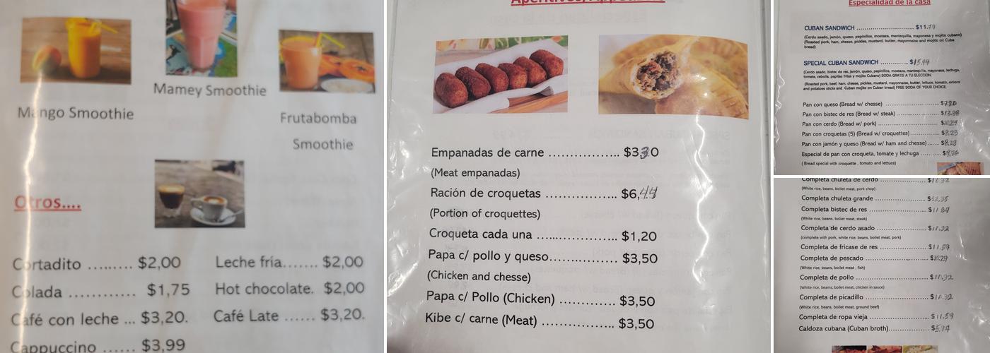 Cuban Sandwiches Menu