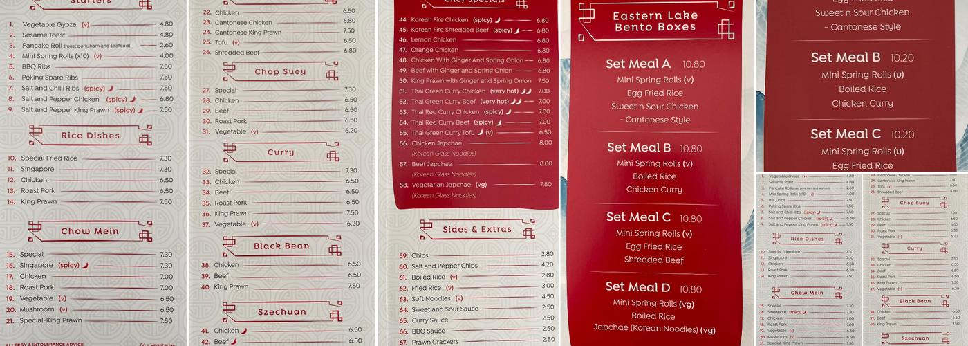 Eastern Lake Takeaway Menu
